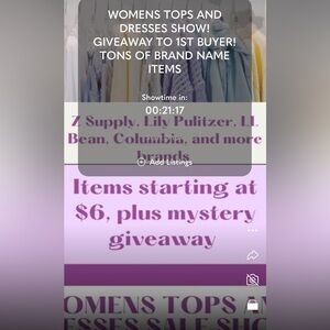 Silent show starting at 9:00 PM EST time! Womens tops and dresses only!